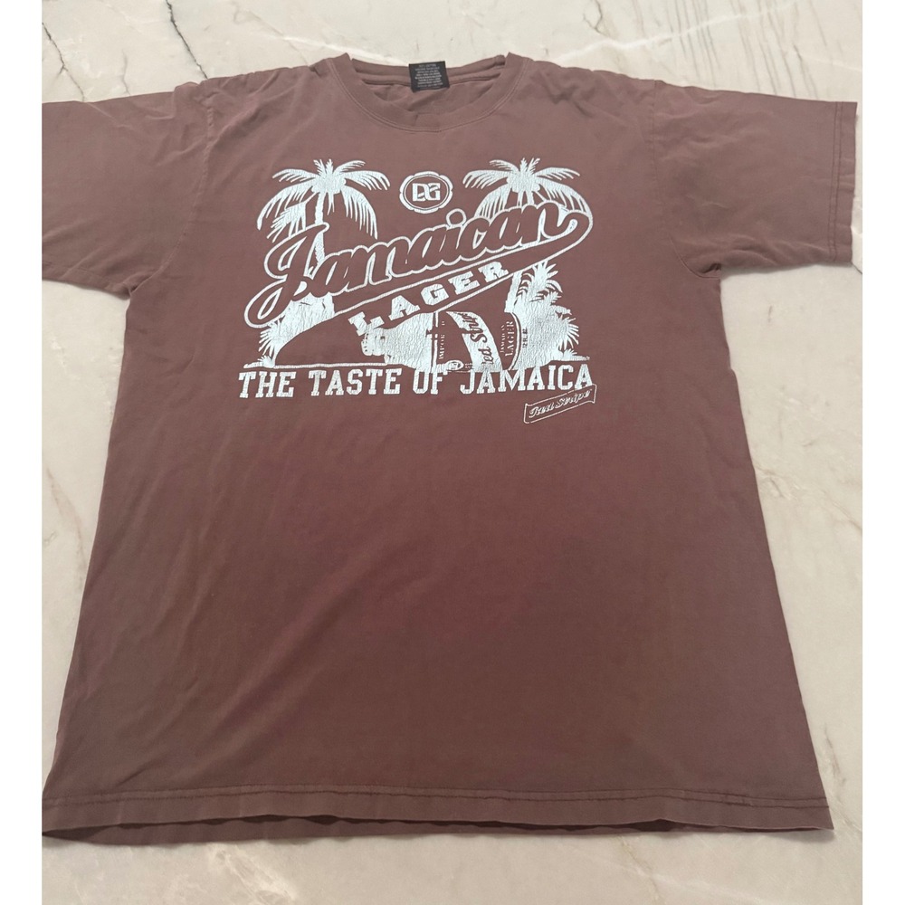Red Stripe Jamaican Lager T Shirt Mens L Brown Graphic Brewed Since 28 Cotton